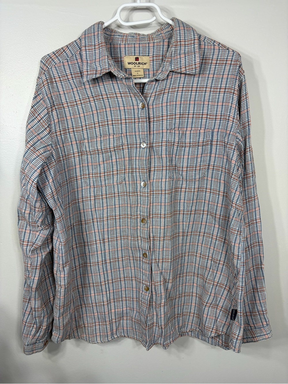 2006 Woolrich Women’s Large Blue Plaid 100% Cotton Button Up Shirt L